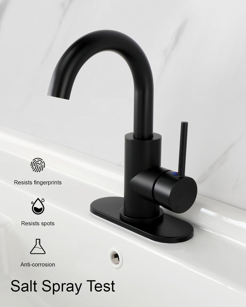 RKF Single-Handle Bathroom Sink Faucet, Swivel Spout, with Pop-up Drain with Overflow and Supply Hose,Bar Sink Faucet,Small Kitchen Faucet Tap,Matte Black,BF3501P-MB - Image 2